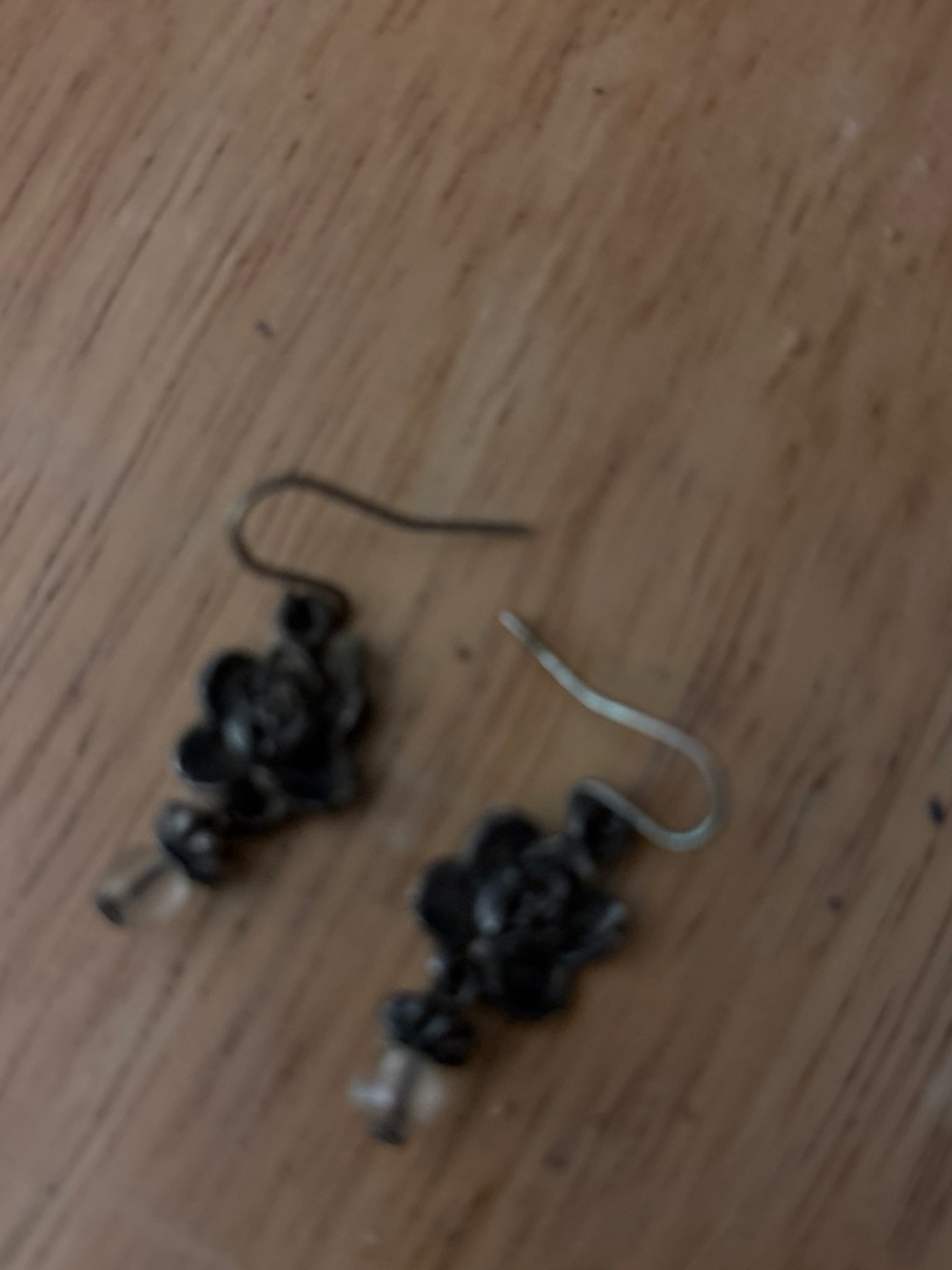 Floral Drop Earrings in Dark Silver